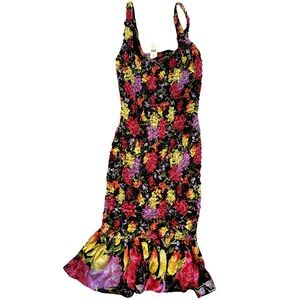 Anthropologie Floral Midi Dress - Black, Red, Yellow